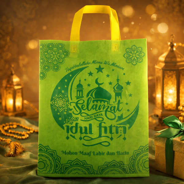 Tas Spunbond 30x40 Hijau Motif Lebaran 